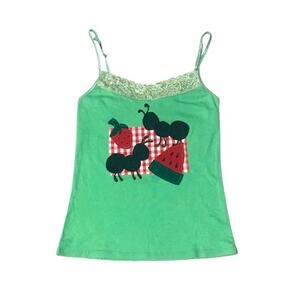Custom Upcycled Y2K Green Beaded Ant Picnic Tank Top